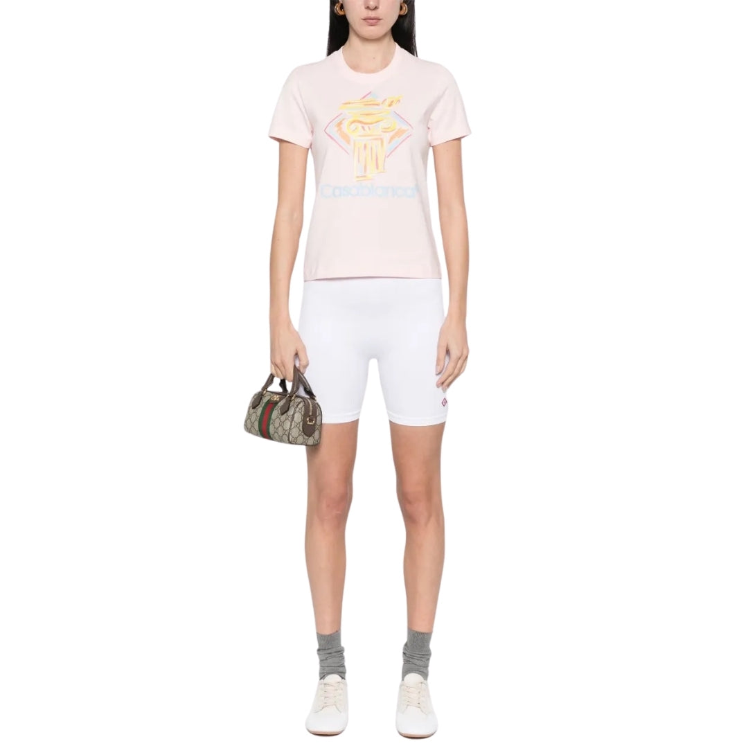 Casablanca Printed Fitted T-Shirt Diamond Column Pink T-Shirts Womens