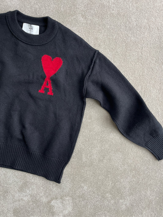 AMI Paris Black Knit Sweatshirt