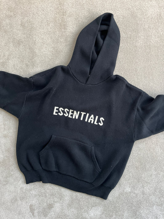 Essentials Black Knit Hoodie