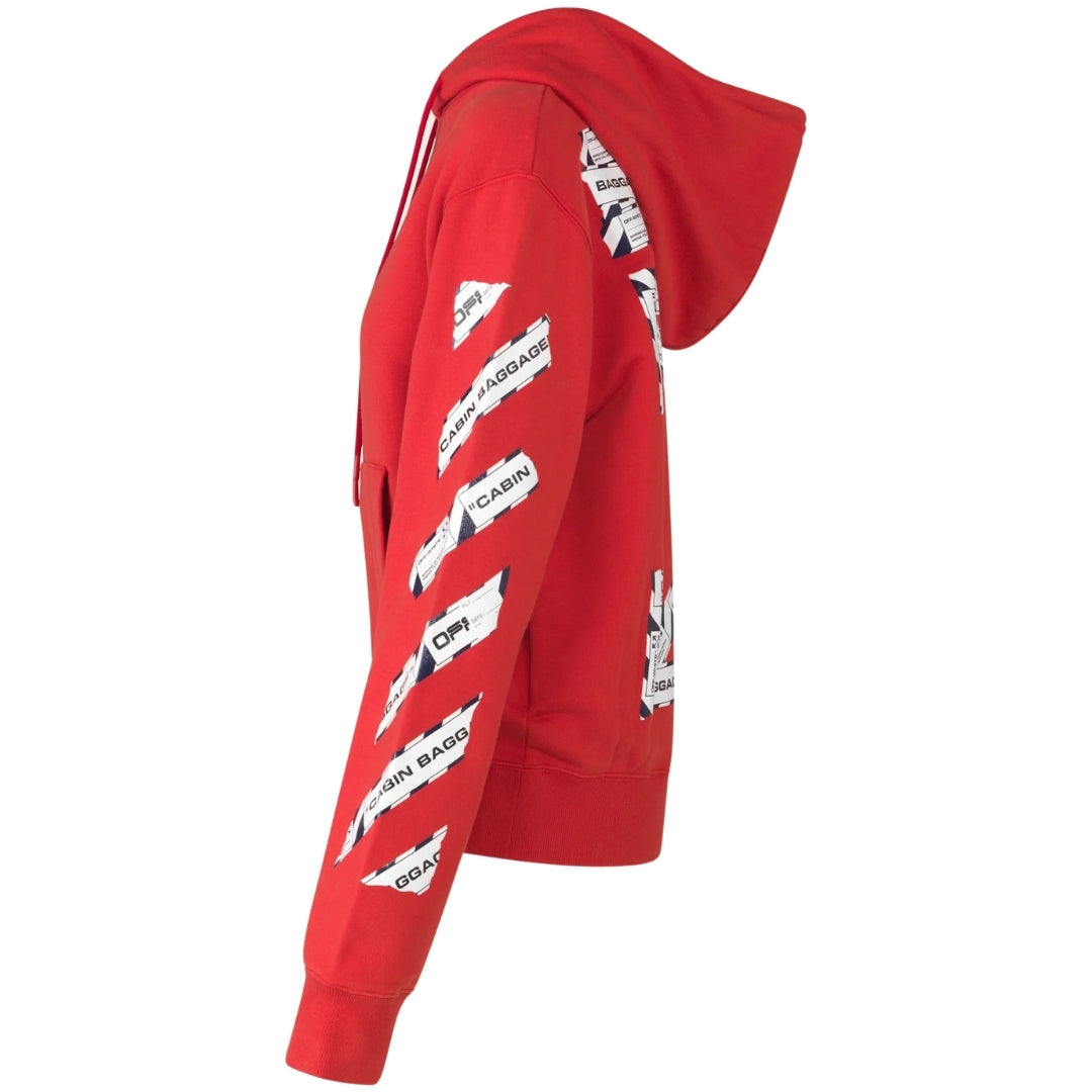 Off White Airport Tape Diag Red Hoodie - Style Centre Wholesale