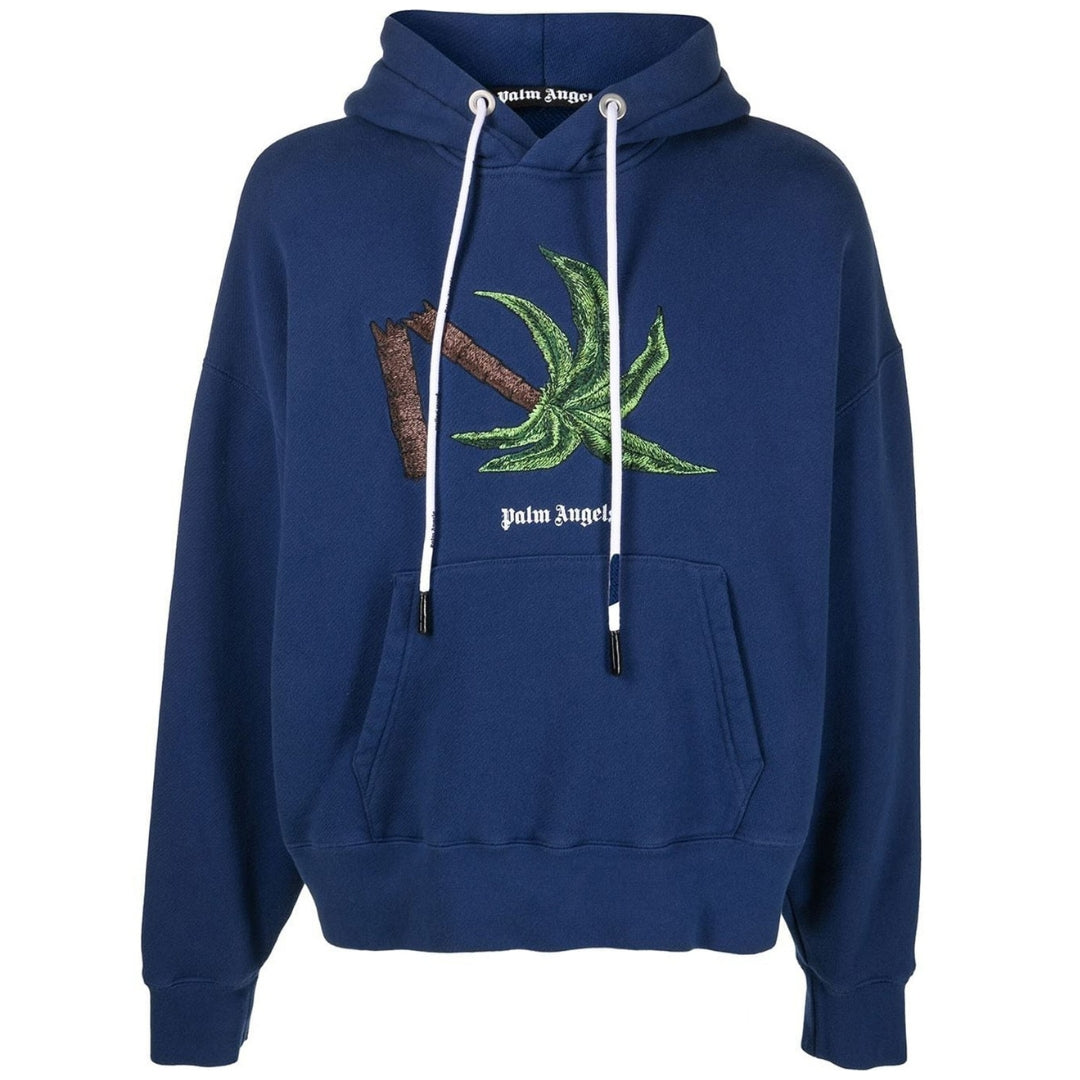 Palm Angels Broken Palm Tree Navy Blue Hoodie - Style Centre Wholesale