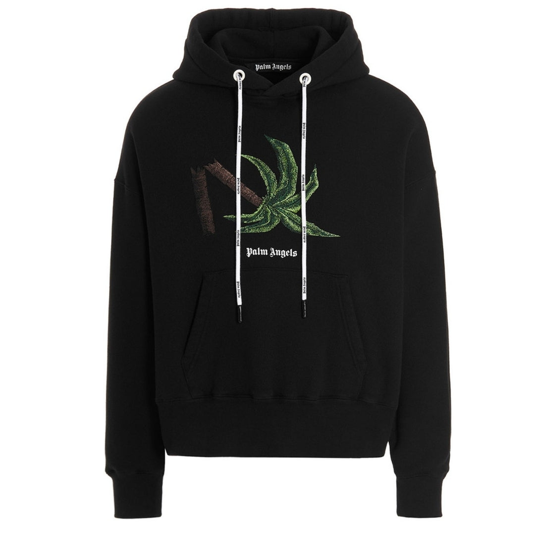 Palm Angels Broken Palm Tree Logo Black Hoodie - Style Centre Wholesale