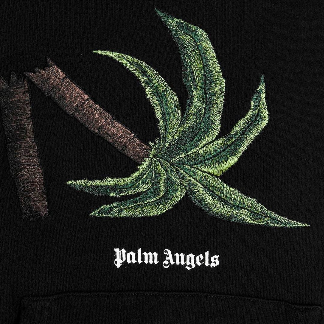Palm Angels Broken Palm Tree Logo Black Hoodie - Style Centre Wholesale