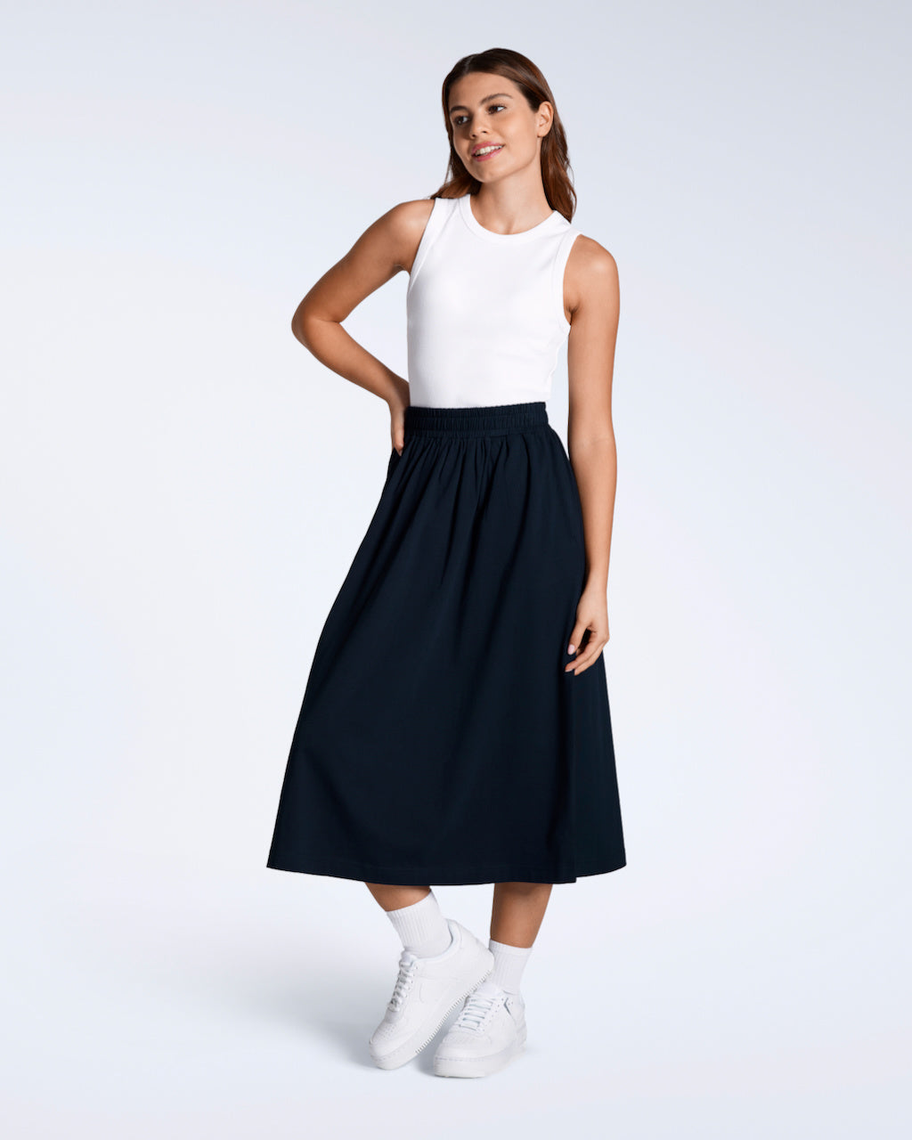 Gathered Organic Midi Skirt