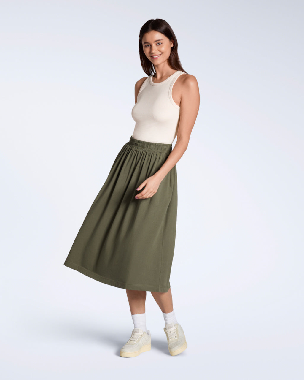 Gathered Organic Midi Skirt