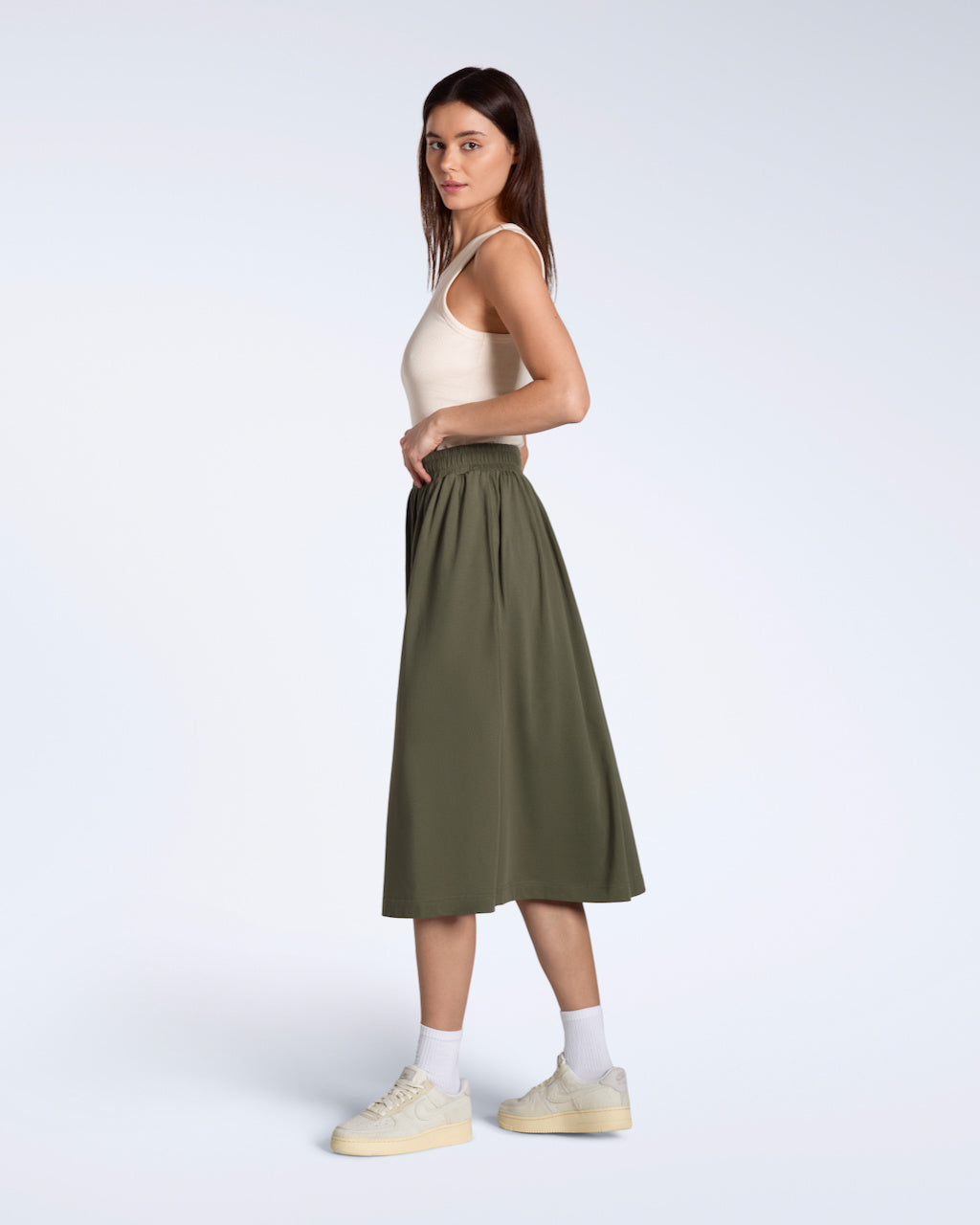 Gathered Organic Midi Skirt