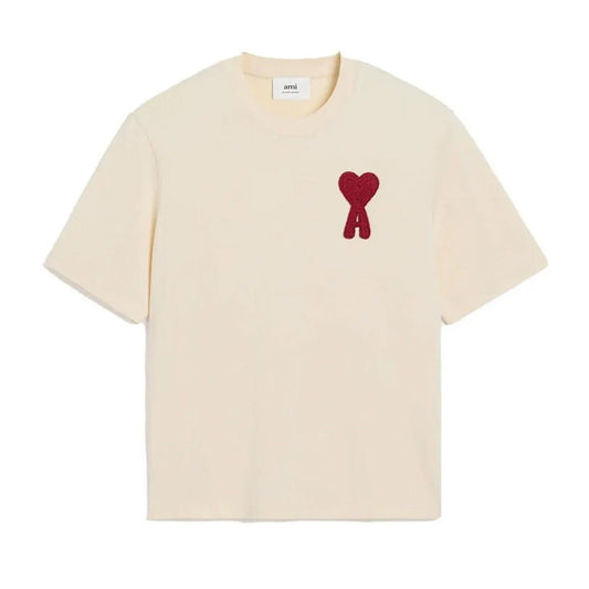 Ami Paris Ami De Coeur Patch T-shirt Cream Red - 1