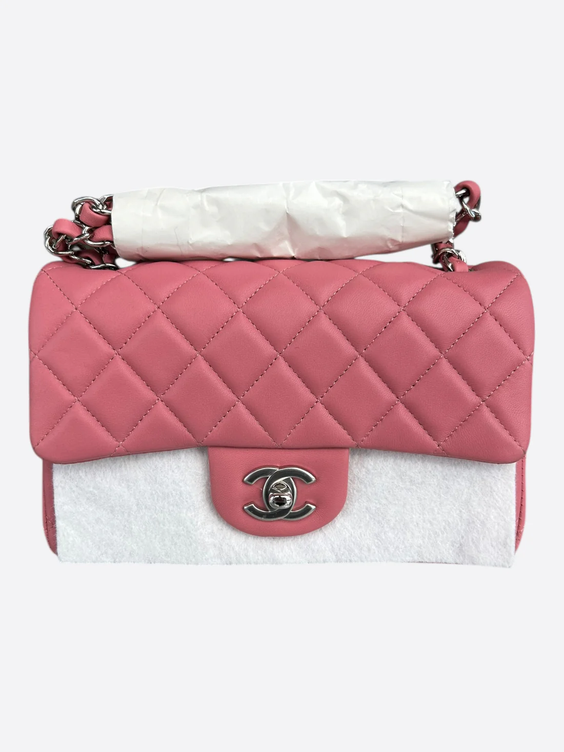 Chanel Pink Quilted Lambskin Mini Rectangular Flap Bag