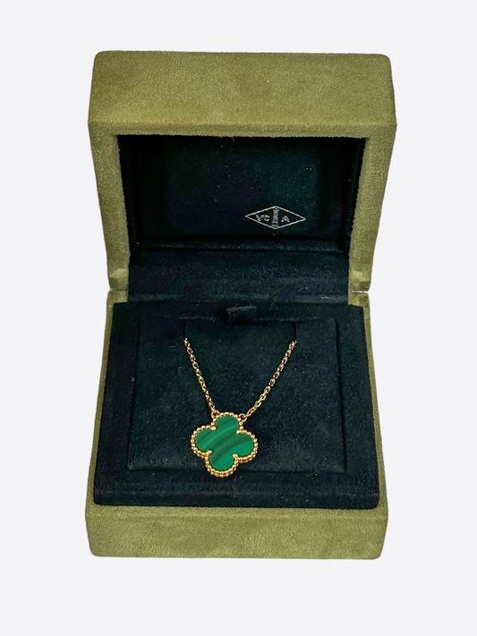 Van Cleef & Arpels Yellow Gold Malachite Vintage Alhambra Pendant Necklace