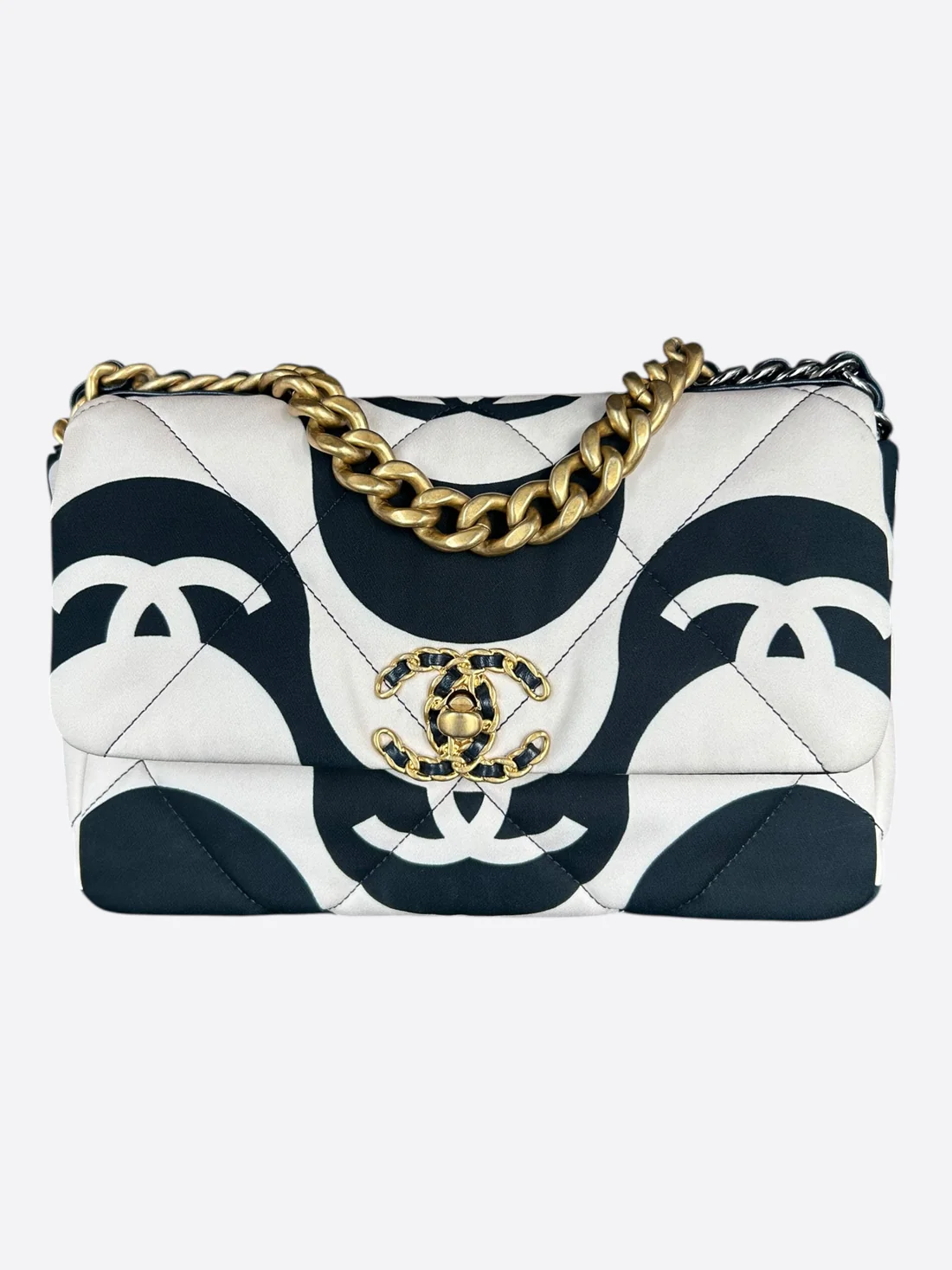 Chanel Black & White CC Fabric Medium 19 Flap Bag