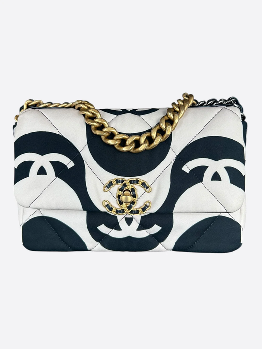Chanel Black & White CC Fabric Medium 19 Flap Bag