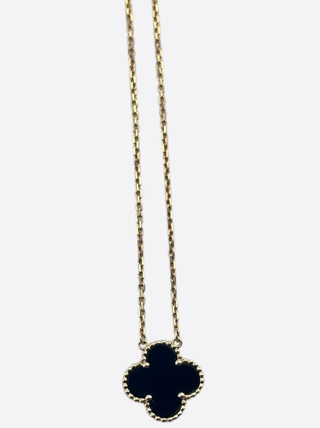 Van Cleef & Arpels Yellow Gold Onyx Vintage Alhambra Pendant Necklace