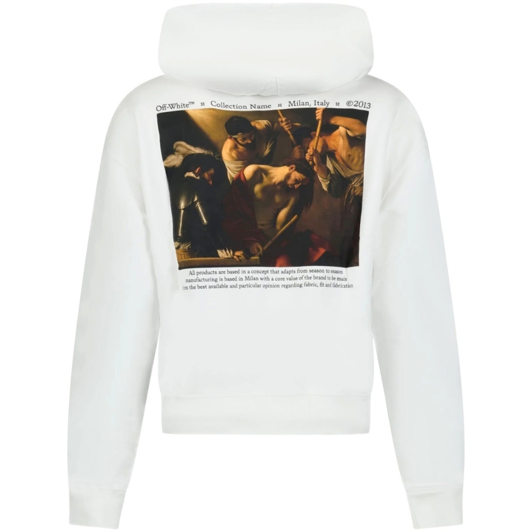 Off White Caravaggio Crowing Design White Oversized Hoodie - Style Centre Wholesale