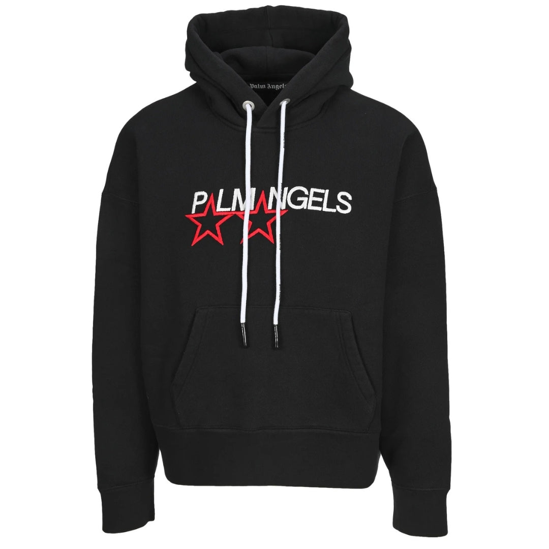 Palm Angels Embroidered Stars Logo Black Hoodie - Style Centre Wholesale