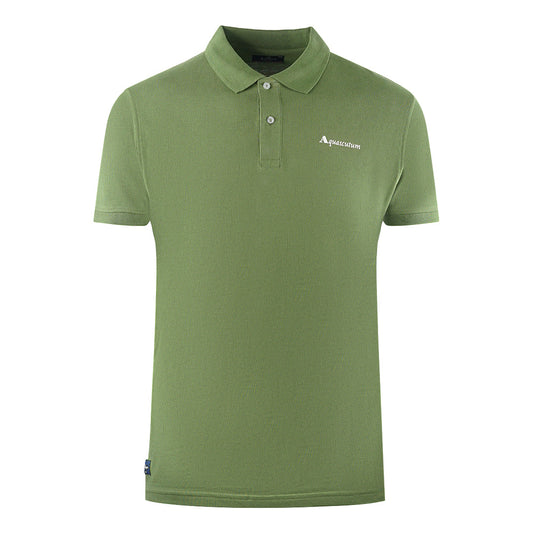 Aquascutum Brand Logo Plain Army Green Polo Shirt - Style Centre Wholesale