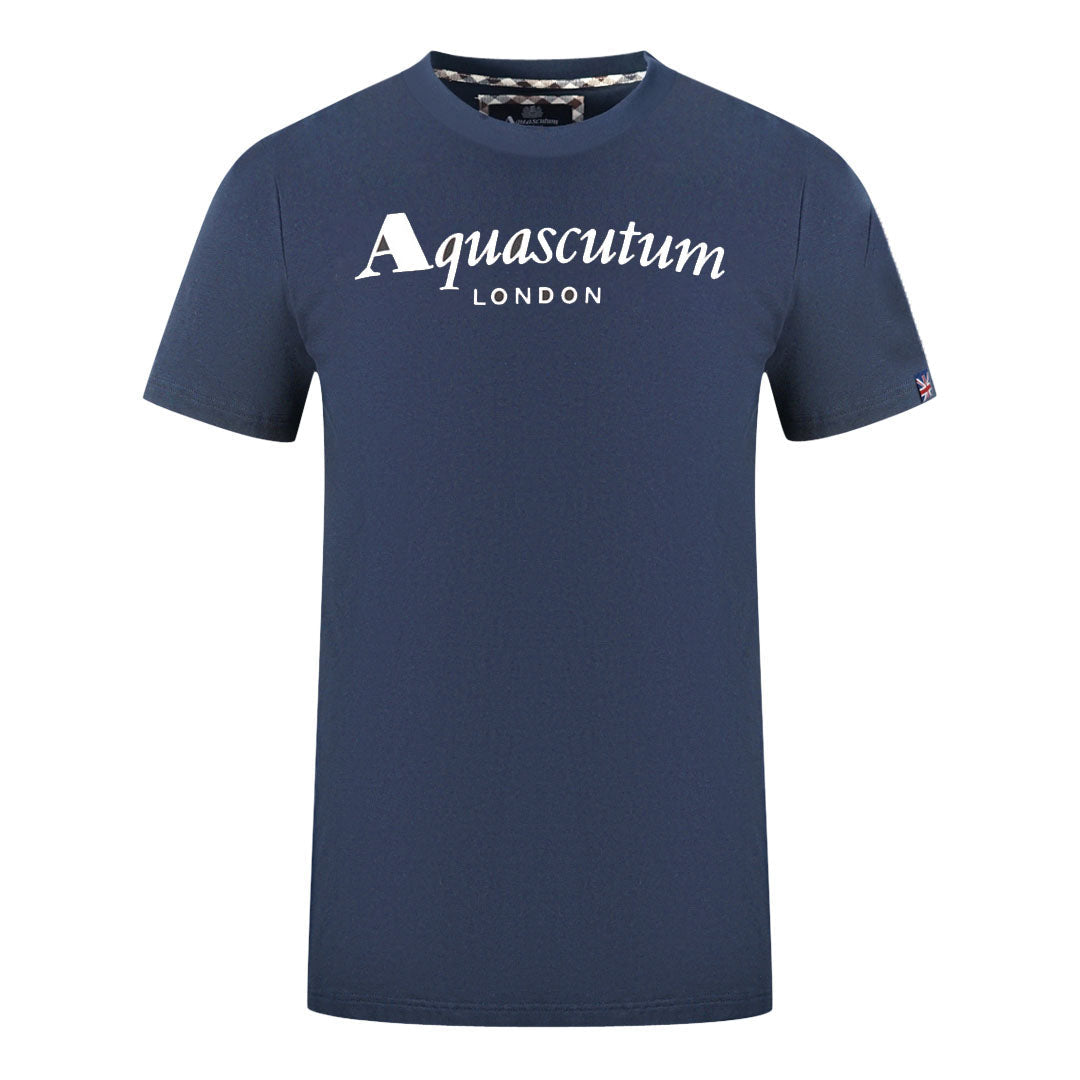 Aquascutum London Brand Logo Navy Blue T-Shirt T00323 85 - Style Centre Wholesale