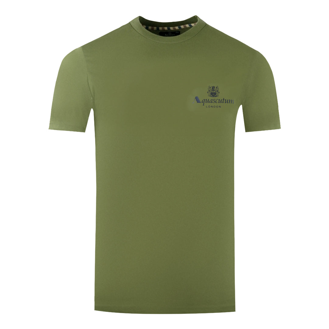 Aquascutum London Aldis Brand Logo On Chest Army Green T Shirt - Style Centre Wholesale