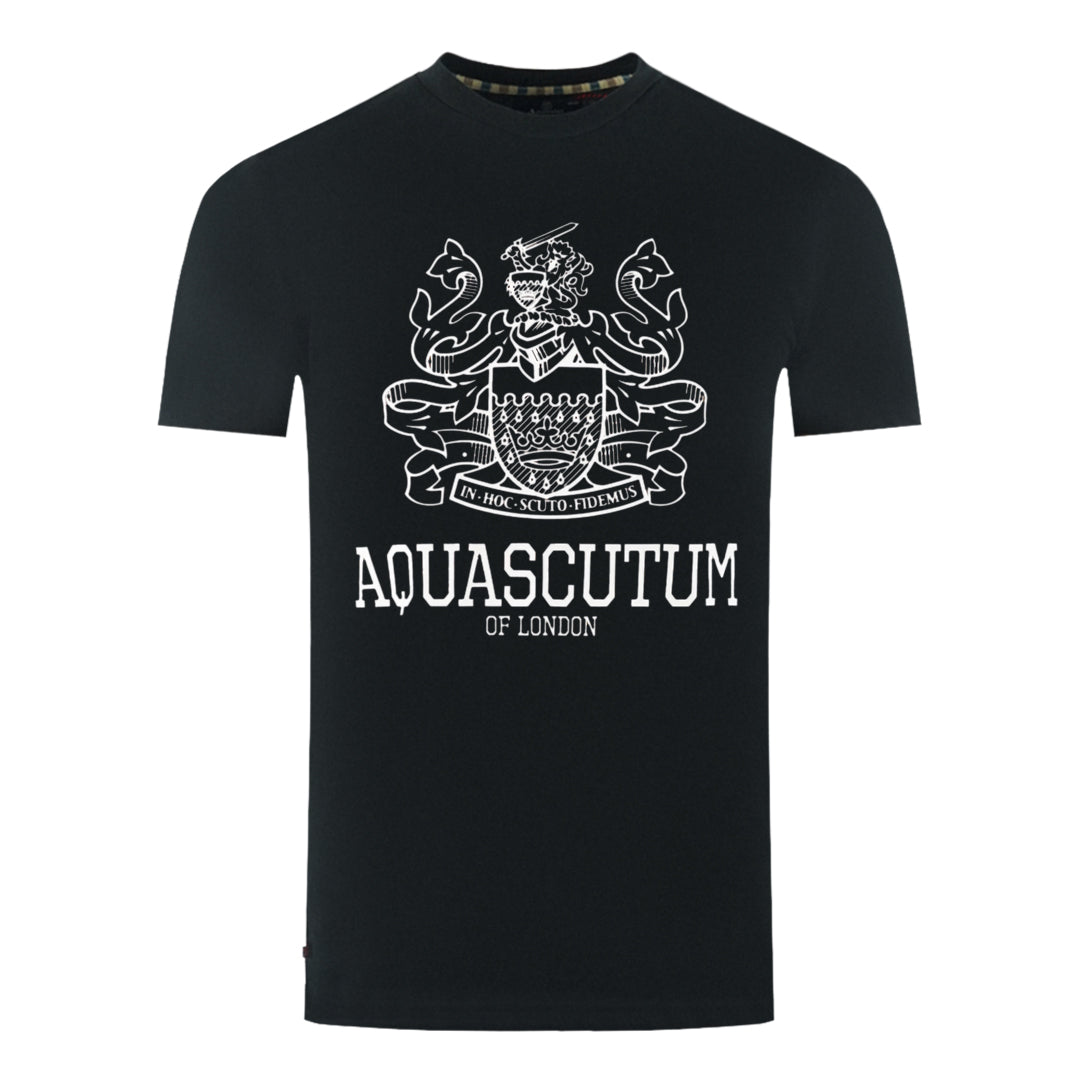 Aquascutum Large Bold London Aldis Brand Logo Black T-Shirt TS006 16 - Style Centre Wholesale